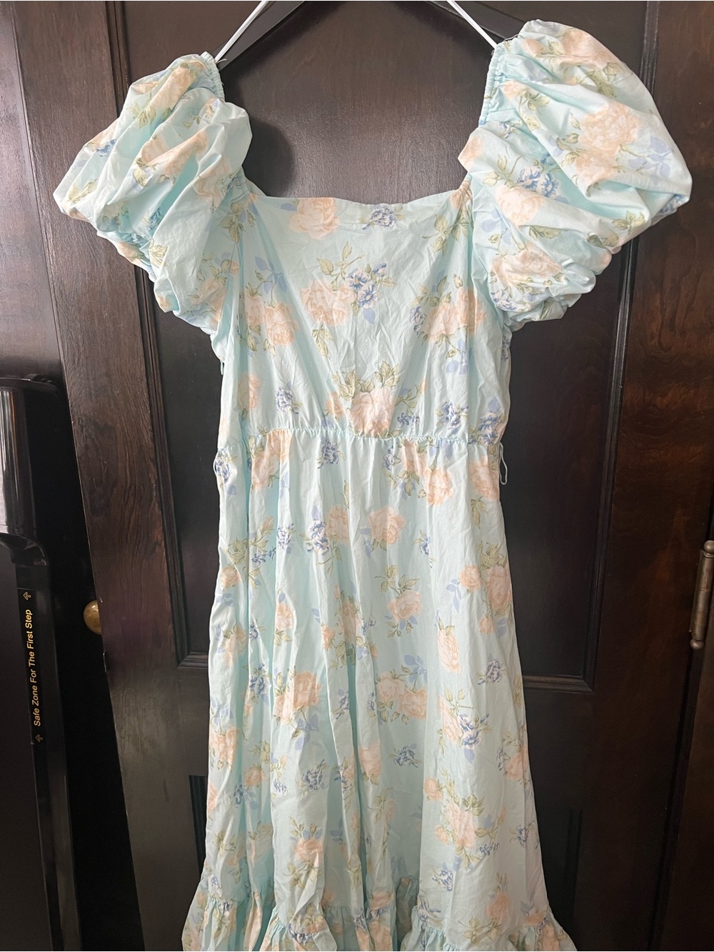 LoveShackFancy Pale Blue Floral Puff-Sleeve Midi Dress - Picture 3 of 6